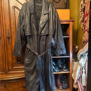 Men's Classic Black Leather Trench Coat